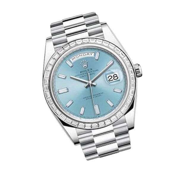 Rolex Day-Date Platinum 228396TBR Ice Blue Baguette Index Replica